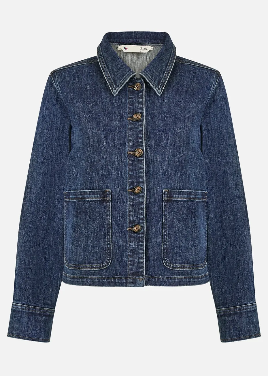 Yumi Blue Denim Jacket With Patch Pockets