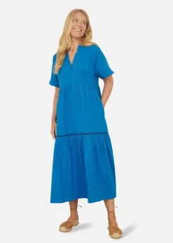 Yumi Blue Double Cotton Long Kaftan