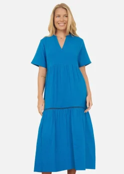 Yumi Blue Double Cotton Long Kaftan