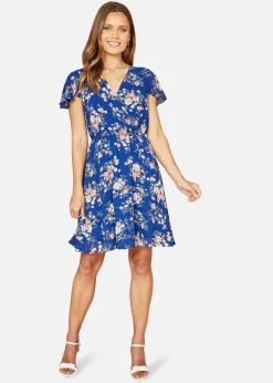 Yumi Blue Floral Print Skater Dress