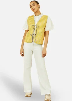 Yumi Blue Floral Reversible Cotton Quilted Waistcoat