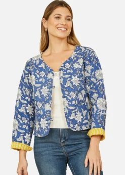 Yumi Blue Floral Reversible Cotton Quilted Jacket