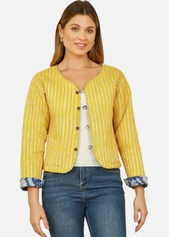 Yumi Blue Floral Reversible Cotton Quilted Jacket