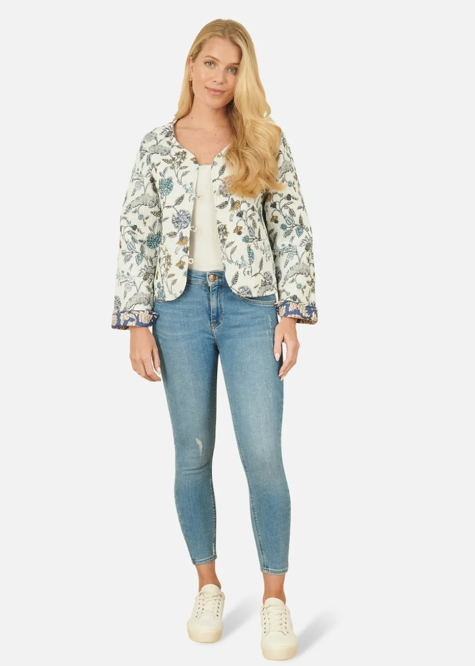 Yumi Blue Floral Reversible Cotton Quilted Jacket