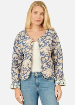 Yumi Blue Floral Reversible Cotton Quilted Jacket