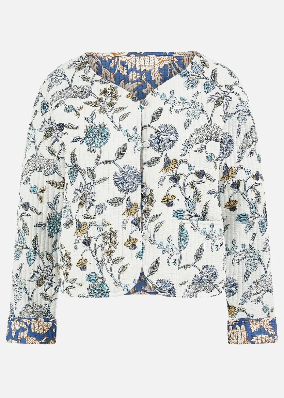 Yumi Blue Floral Reversible Cotton Quilted Jacket