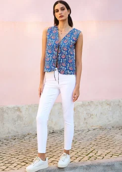 Yumi Blue Flower Reversible Cotton Quilted Waistcoat