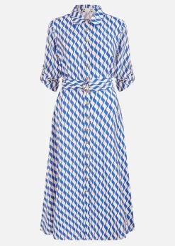 Yumi Blue Geo Swirl Print Midi Shirt Dress