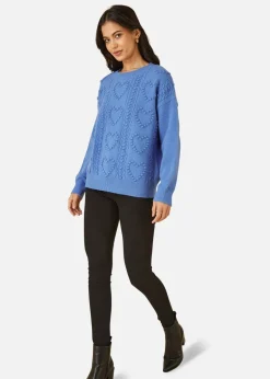 Yumi Blue Heart Knit Relaxed Jumper