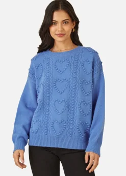 Yumi Blue Heart Knit Relaxed Jumper