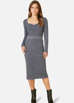 Yumi Blue Knitted Rib Fitted Jumper