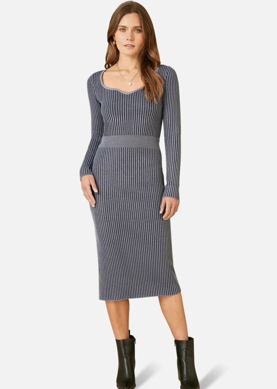 Yumi Blue Knitted Rib Fitted Jumper