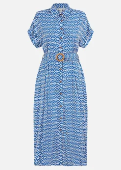 Yumi Blue Viscose Midi Shirt Dress With Matching Belt