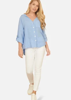 Yumi Blue Washed Linen  Relaxed Shirt