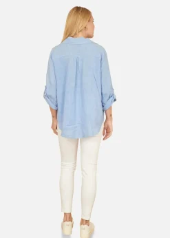Yumi Blue Washed Linen  Relaxed Shirt