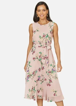 Yumi Blush Floral Print Midi Skater Dress