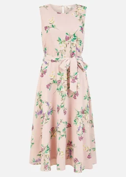 Yumi Blush Floral Print Midi Skater Dress