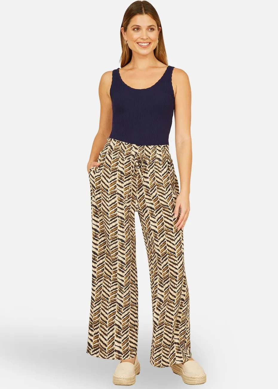 Yumi Brown Animal Print Relaxed Fit Trousers