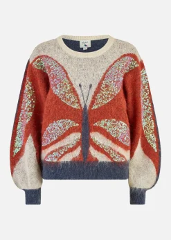 Yumi Brown Butterfly Sequin Knitted Jumper