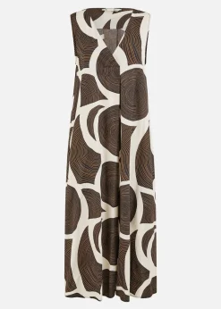 Yumi Brown Cotton Abstract Circle Trapeze Relaxed Midi Dress