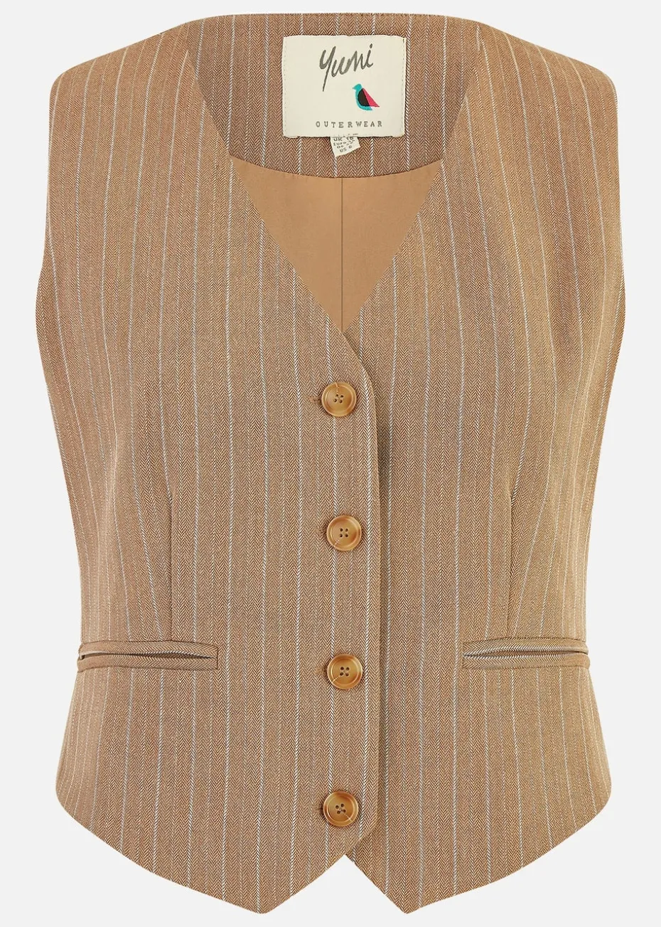 Yumi Brown Pinstripe Waist Coat Vest