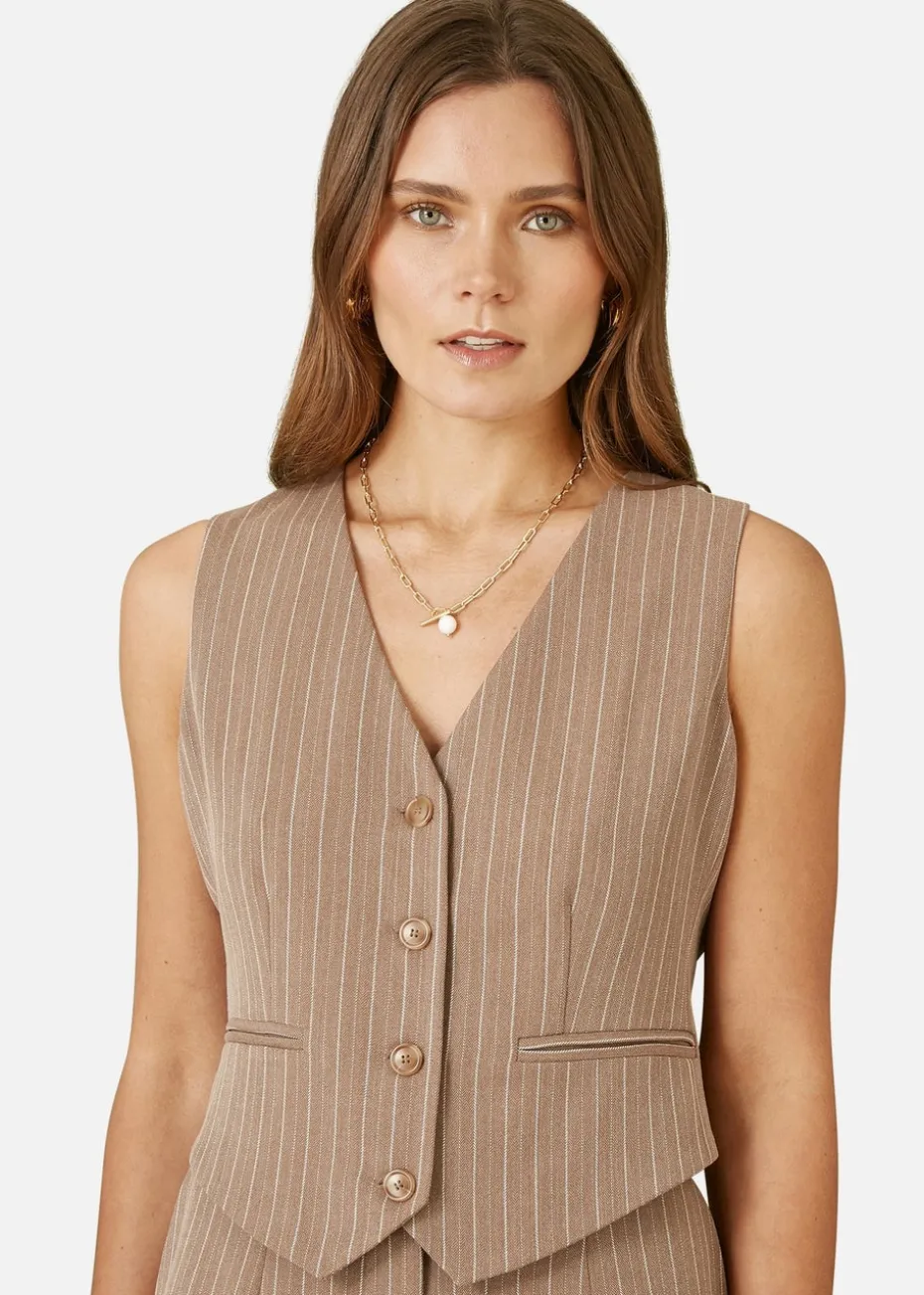 Yumi Brown Pinstripe Waist Coat Vest