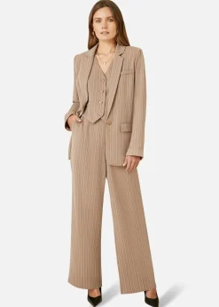 Yumi Brown Pinstripe Wide Leg Trousers