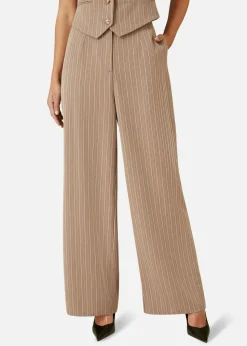 Yumi Brown Pinstripe Wide Leg Trousers
