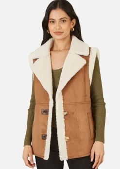 Yumi Brown Sherpa Style Button Up Gilet