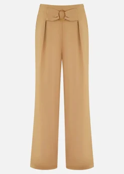 Yumi Brown Wide Leg trousers With Front Buckle Detail