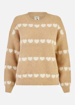 Yumi Camel Knitted Jumped With Heart Stripes