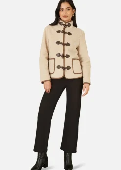 Yumi Cream Borg Jacket With Faux Leather Button Details