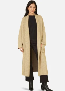 Yumi Cream Knitted Maxi Cardigan With Pockets