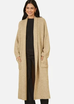 Yumi Cream Knitted Maxi Cardigan With Pockets