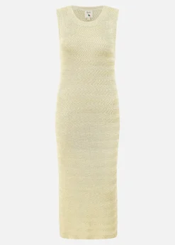 Yumi Gold Metallic Knitted Sleeveless Midi Dress