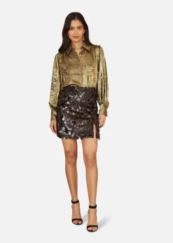 Yumi Gold Metallic Relaxed Balloon Sleeve Shirt