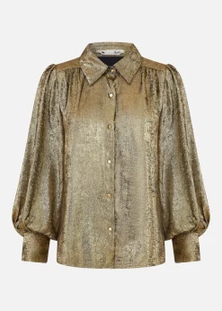 Yumi Gold Metallic Relaxed Balloon Sleeve Shirt