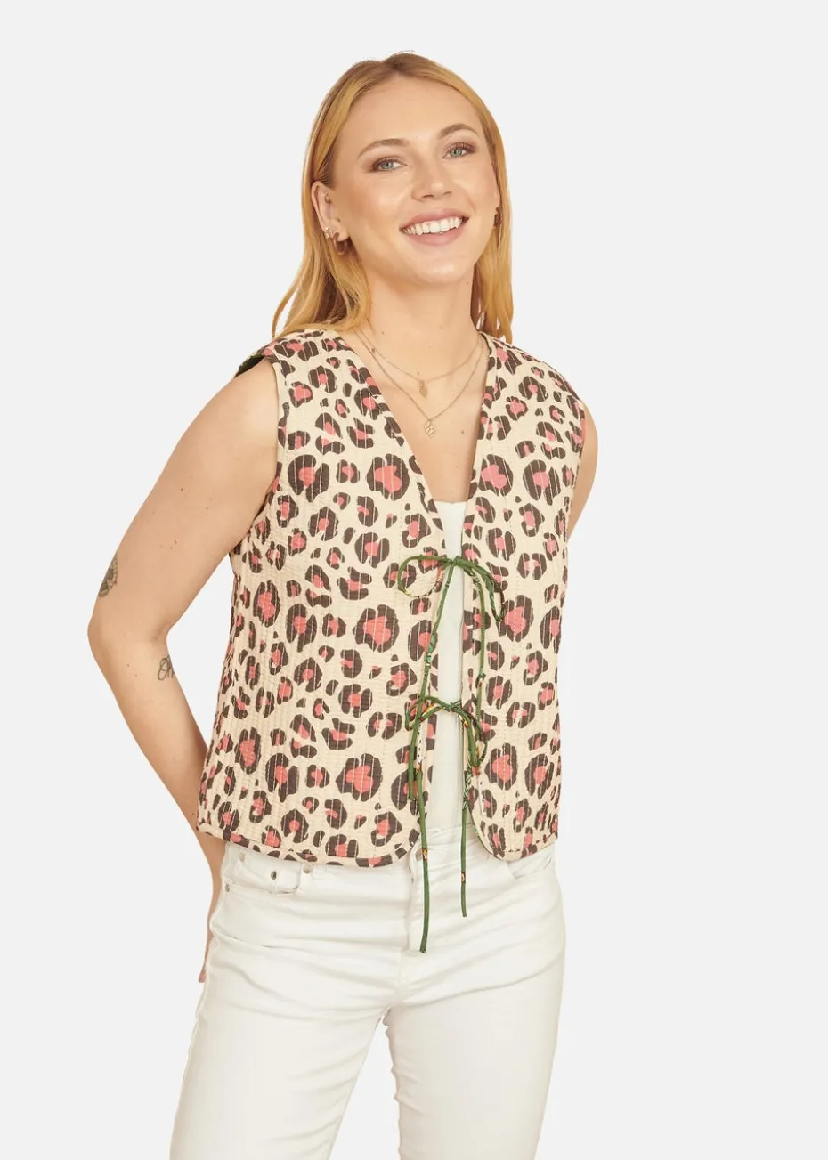 Yumi Green Animal Reversible Cotton Quilted Waistcoat