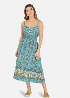Yumi Green Border Floral Midi Sundress