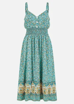 Yumi Green Border Floral Midi Sundress