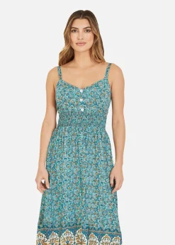 Yumi Green Border Floral Midi Sundress