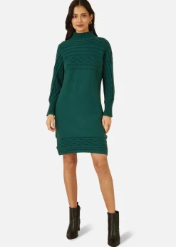 Yumi Green Cable Knit Tunic Dress