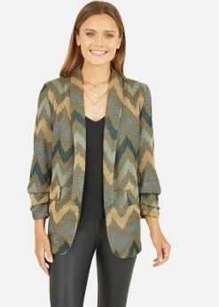 Yumi Green Chevron Relaxed Fit Blazer