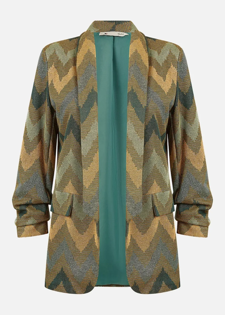 Yumi Green Chevron Relaxed Fit Blazer