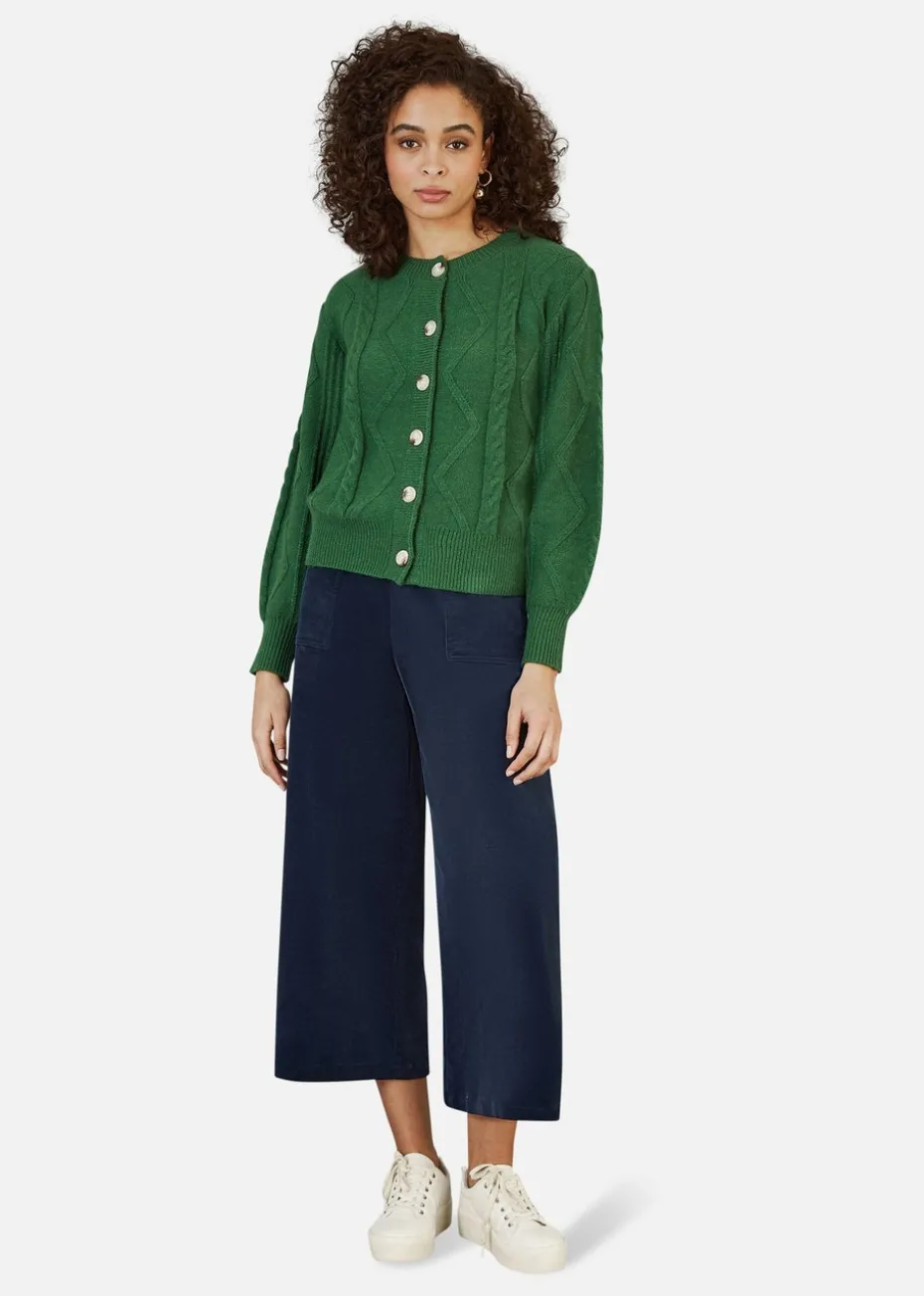 Yumi Green Chunky Cable Knit Cardigan