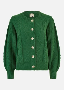 Yumi Green Chunky Cable Knit Cardigan
