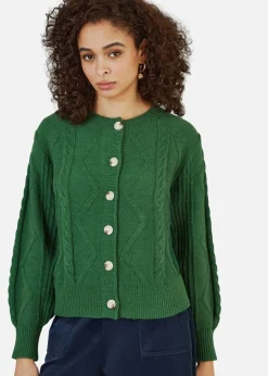 Yumi Green Chunky Cable Knit Cardigan
