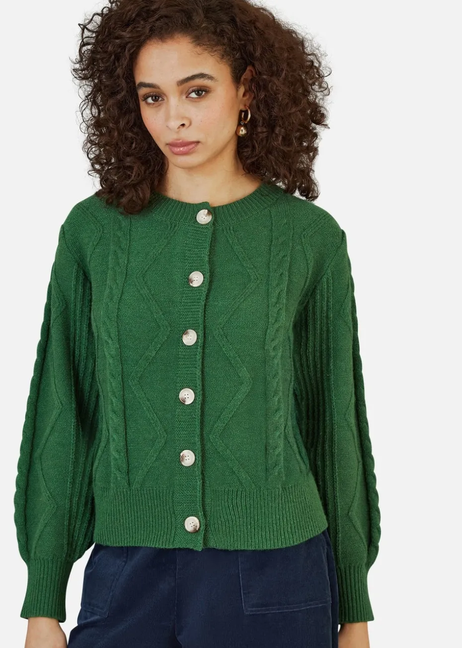 Yumi Green Chunky Cable Knit Cardigan