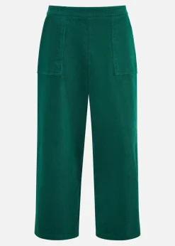 Yumi Green Cord Cropped Wide Leg Trousers With Pockets