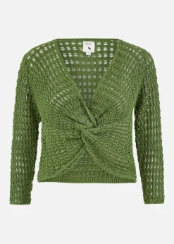 Yumi Green Crochet Cotton Twisted Bolero Top